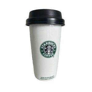 Starbucks Ceramic Siren Logo Travel Mug Cup Locking Lid White Green 12oz 2009
